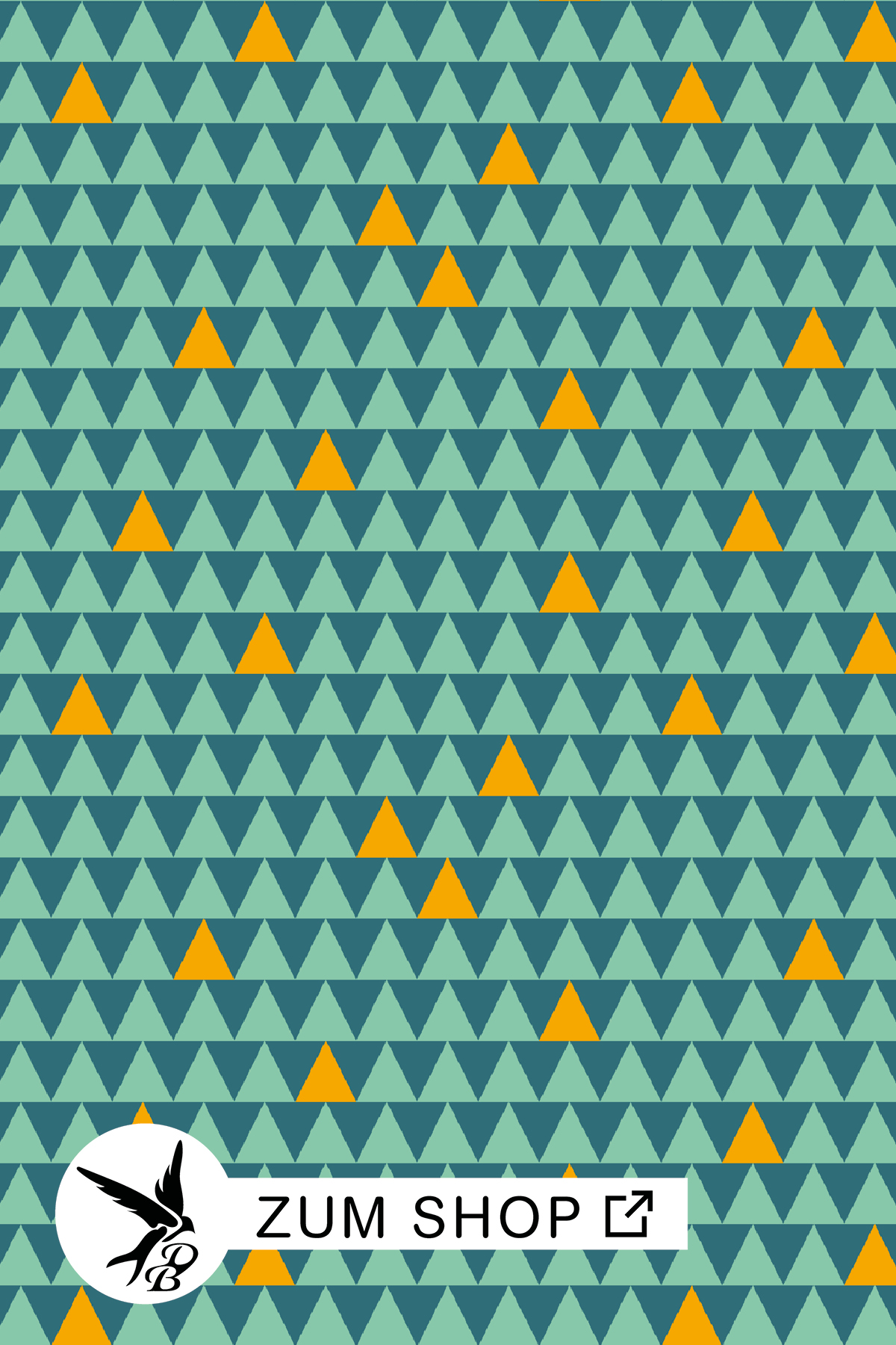 Stoffdesign mit Türkisen und orangenen Dreiecken