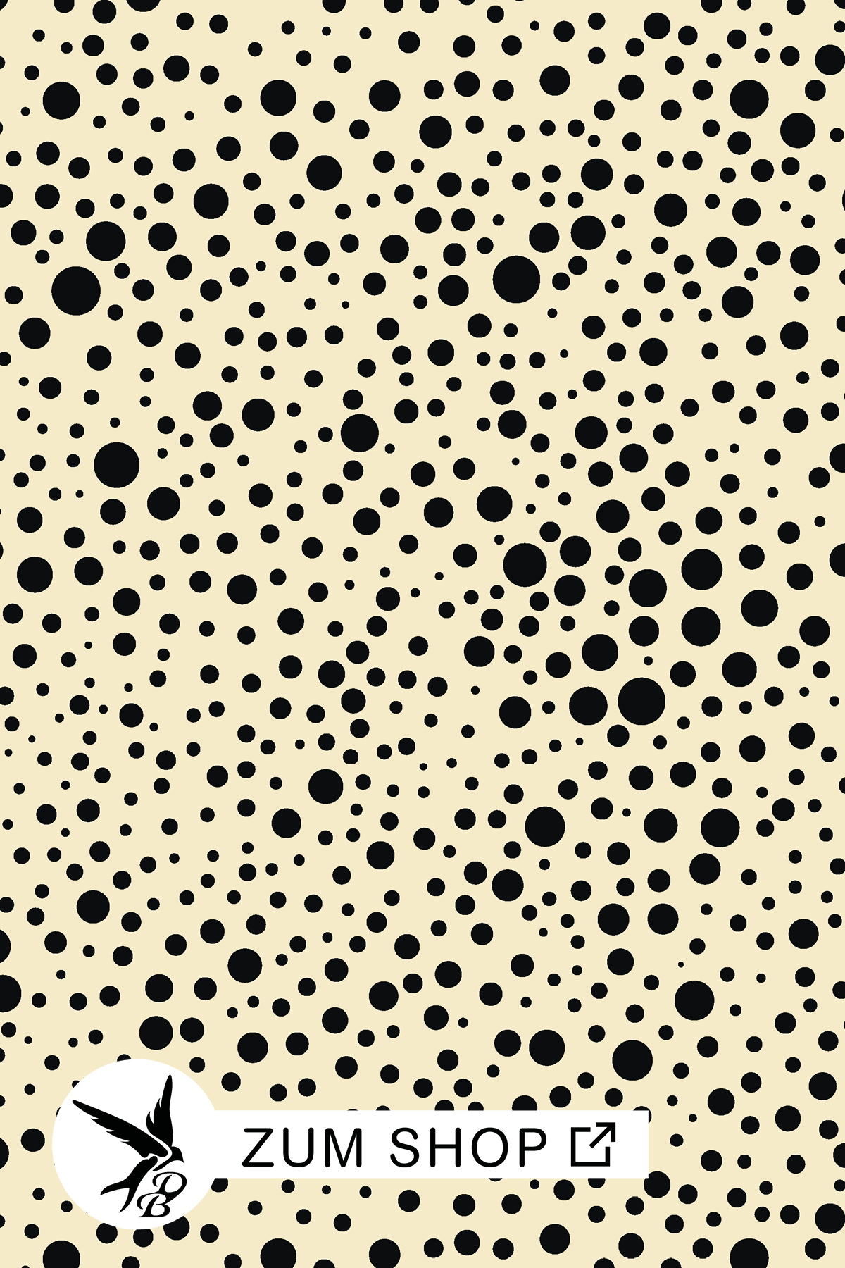 Stoffdesign mit Punkten in den Farben Cream und Schwarz