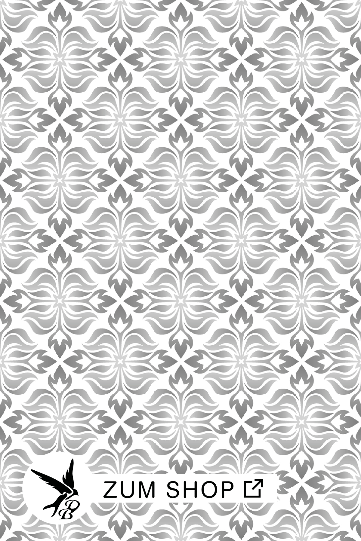 Stoffdesign mit Ornamenten in den Farben Grau und Weiss