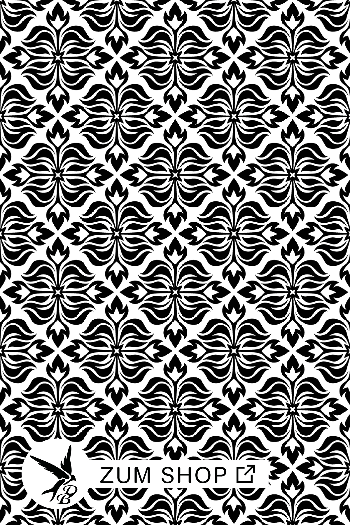 Stoffdesign mit Ornamenten in den Farben Schwarz und Weiss