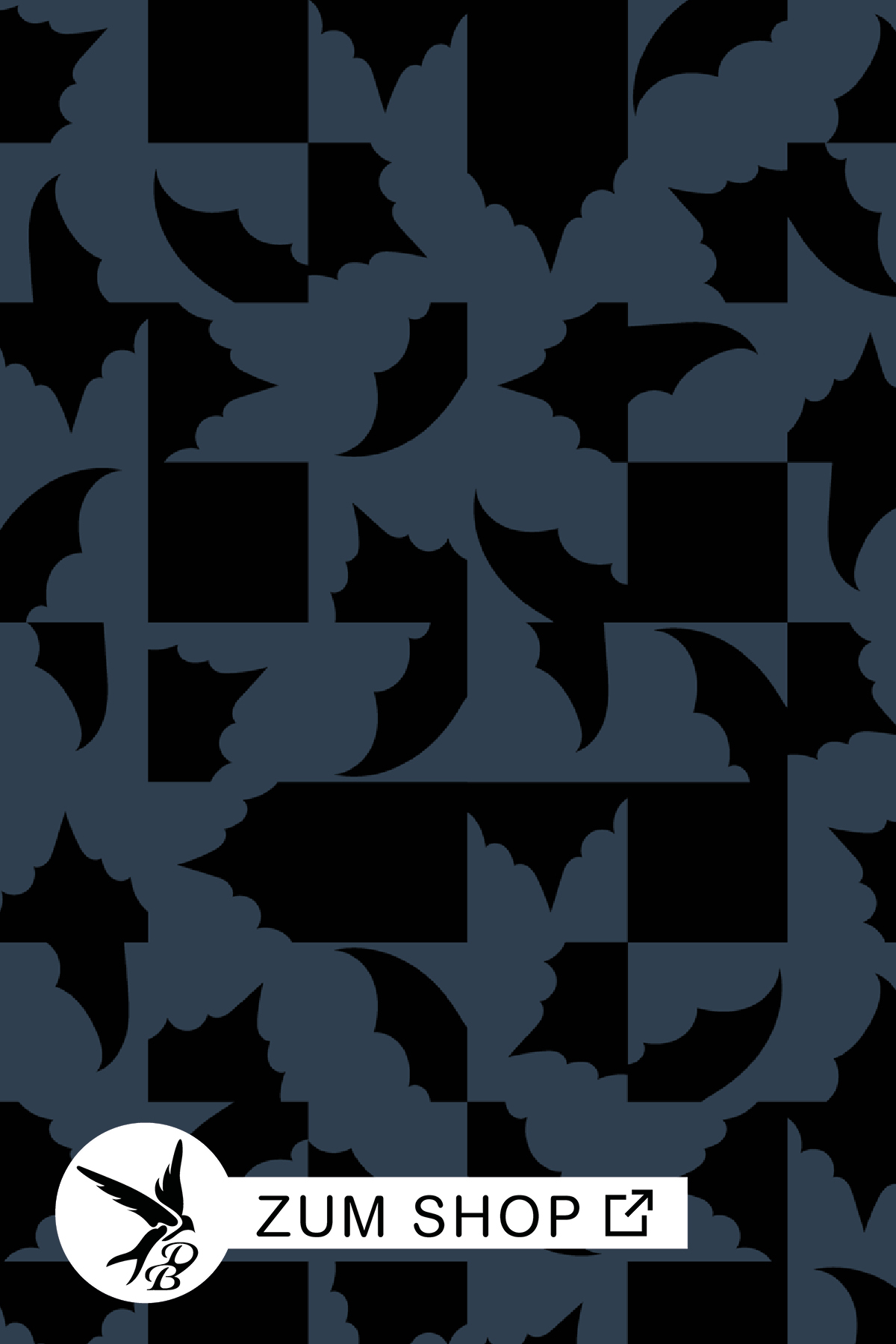 Abstraktes Stoffdesign für Halloween in den Farben Schwarz und Blau