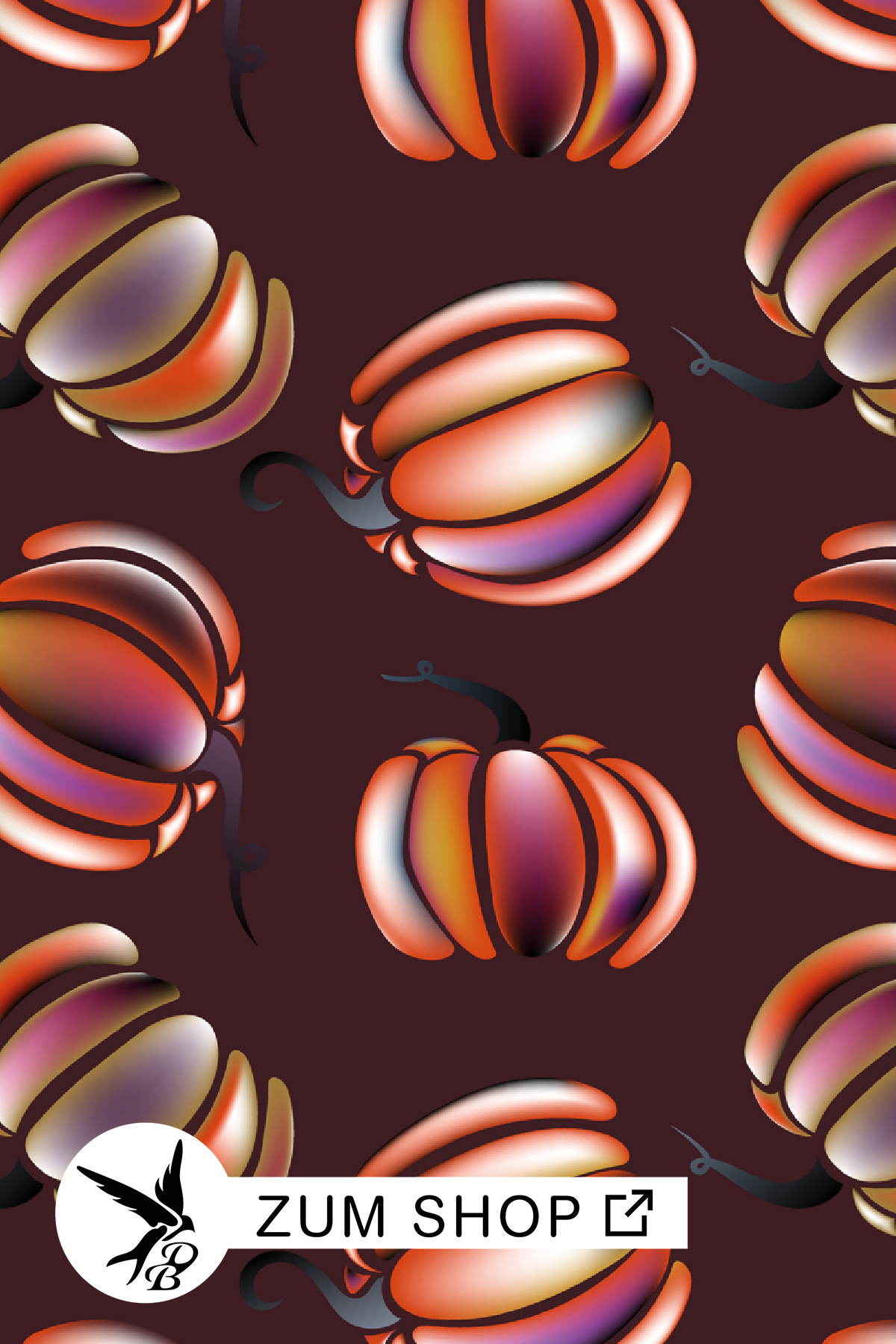 Stoffdesign mit Kürbissen zu Halloween auf Bordeaux Grund