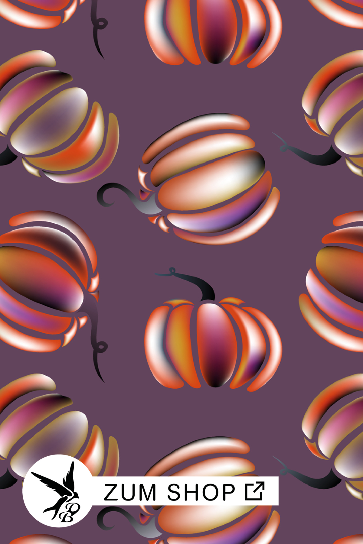 Stoffdesign mit Kürbissen zu Halloween auf Lila Grund