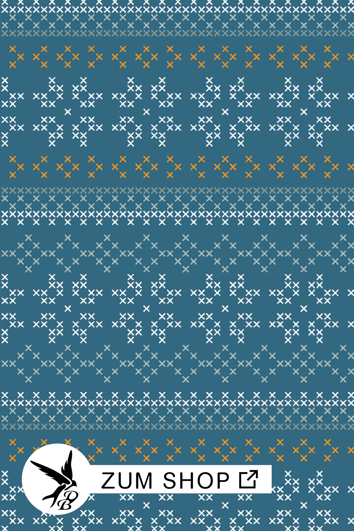 Daniela Bonn Stoffdesign gemustert in den Farben Türkis und Orange.