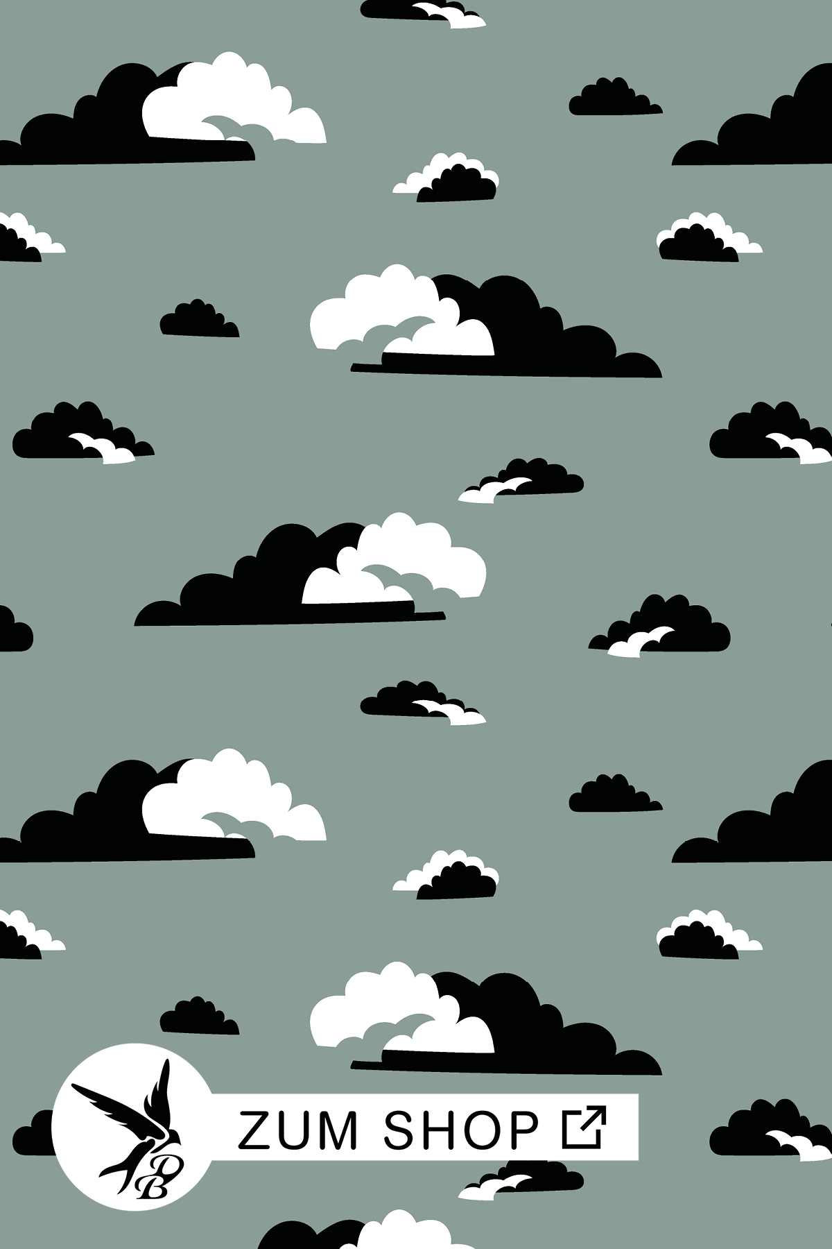 Great-Bear-Wolken-Stoff-gruen Stoffdesign mit Wolken auf einem grünen Hintergrund