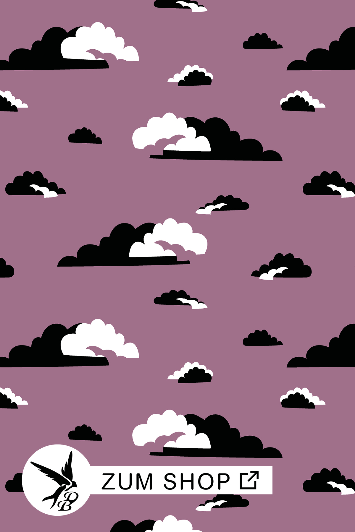 Great-Bear-Wolken-Stoff-lila Stoffdesign mit Wolken auf einem lila Hintergrund