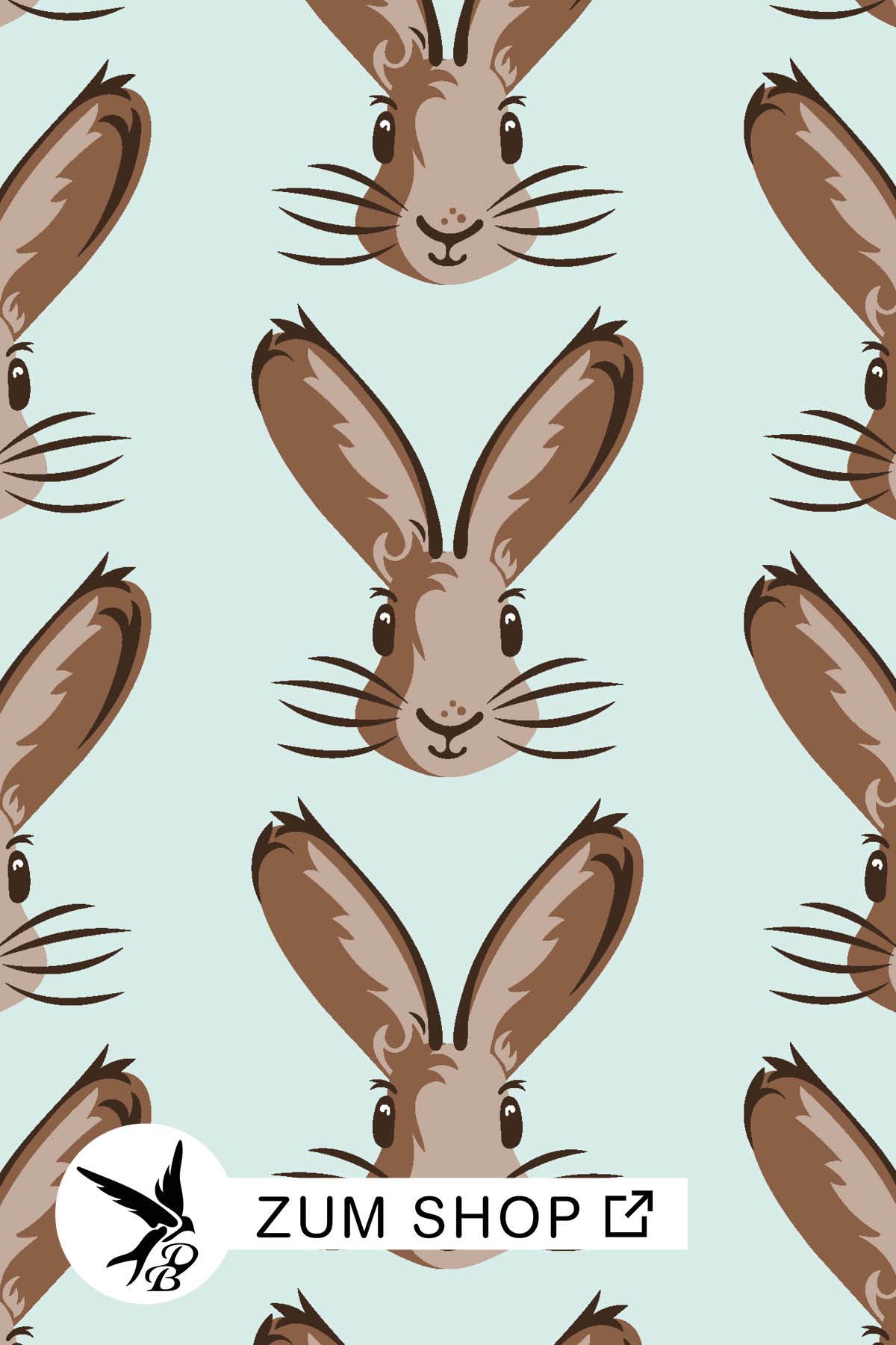 Stoff mit niedlichen Osterhasen in den Farben Braun und Grün