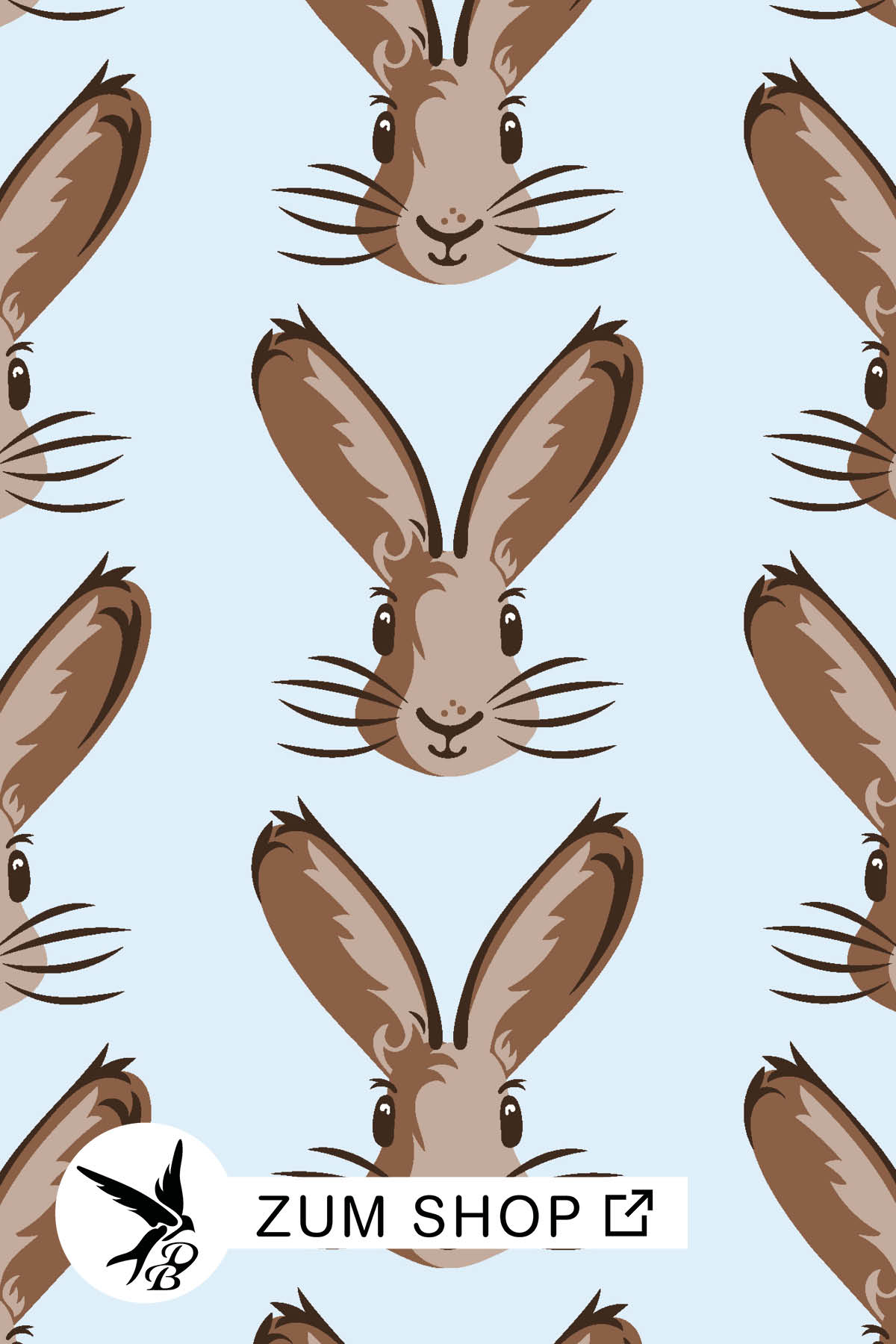 Stoff mit niedlichen Osterhasen in den Farben Braun und Grün