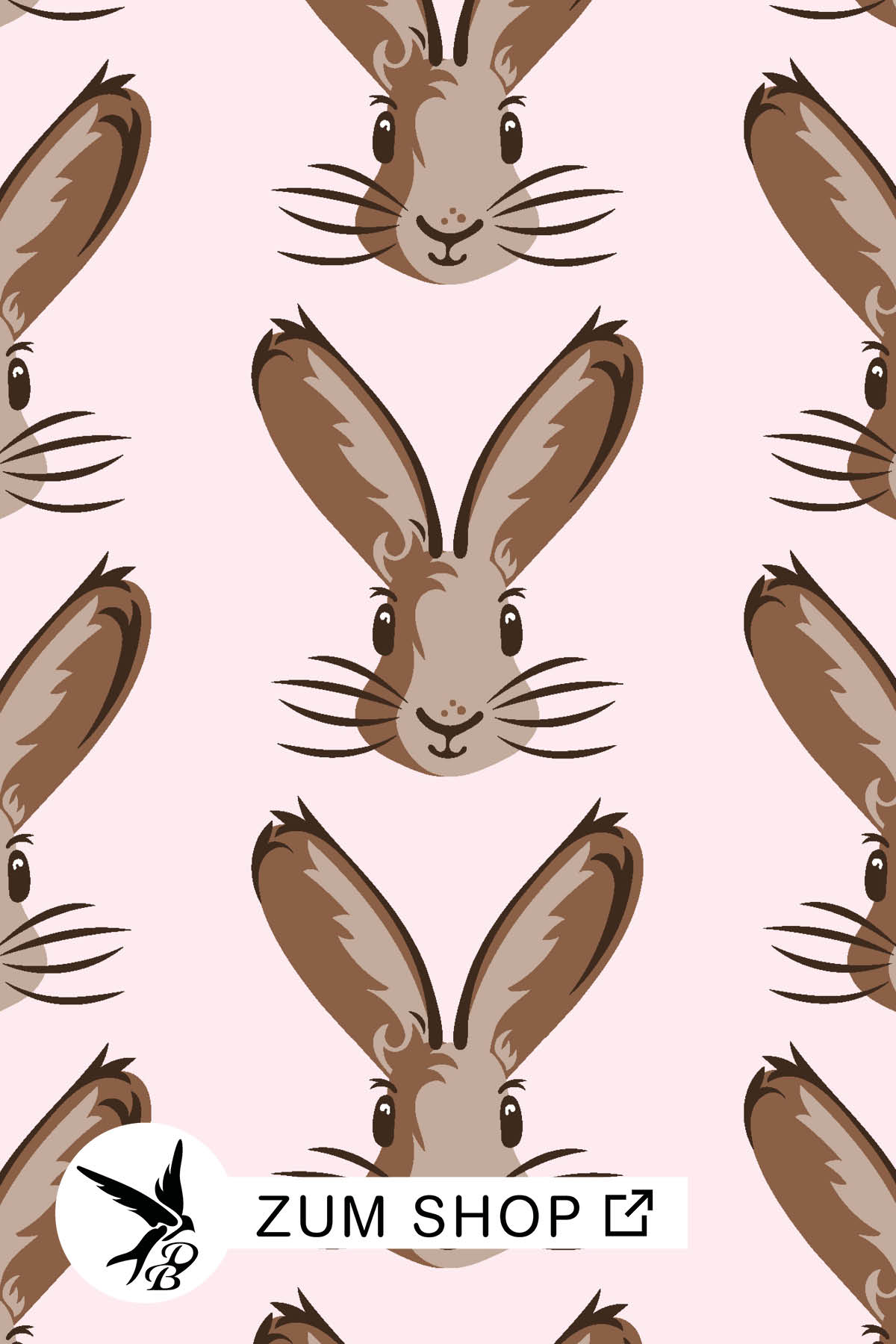 Stoff mit niedlichen Osterhasen in den Farben Braun und Rosa