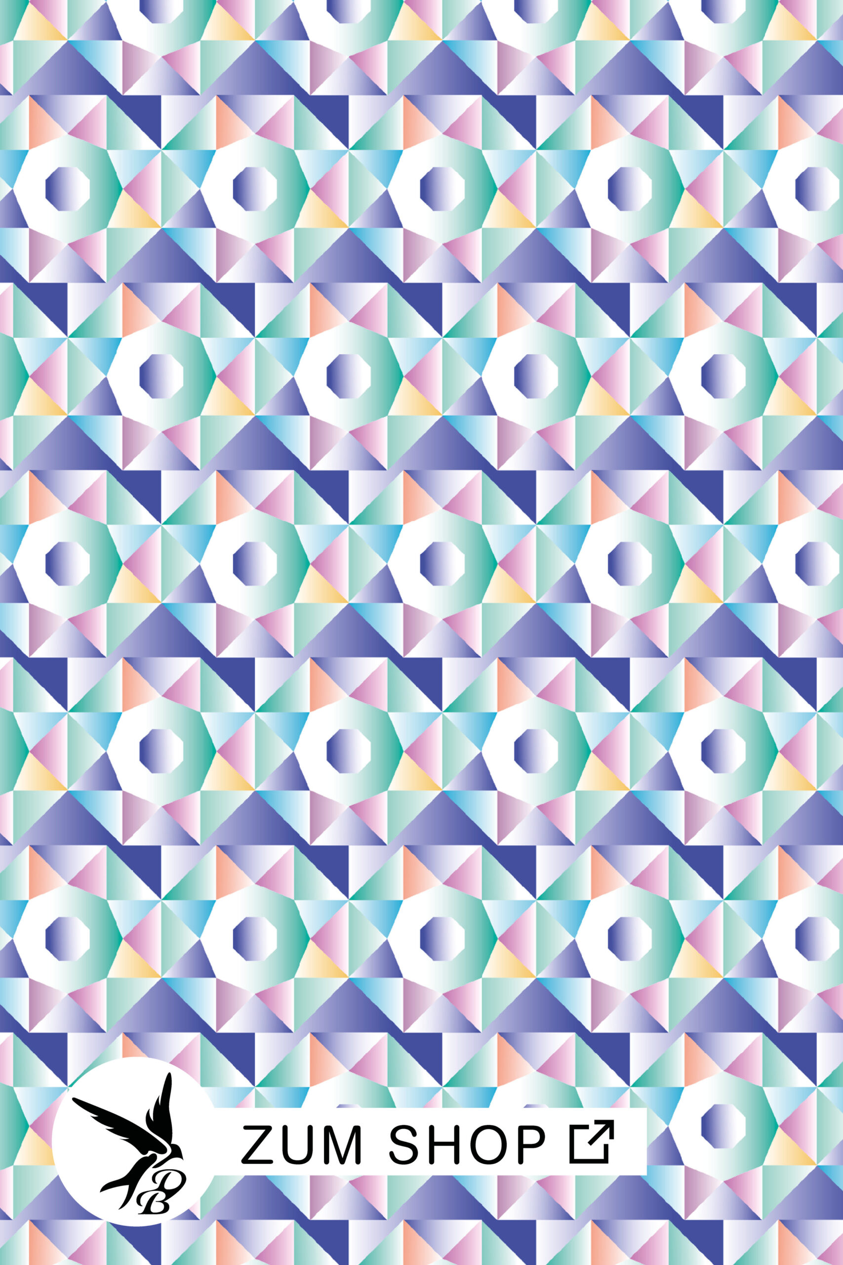 Prism-Glow-Stoffkollektion-Blau-Daniela-Bonn Stoffdesign Prism Glow mit Prisma im Farbverlauf und auf blauen Grund