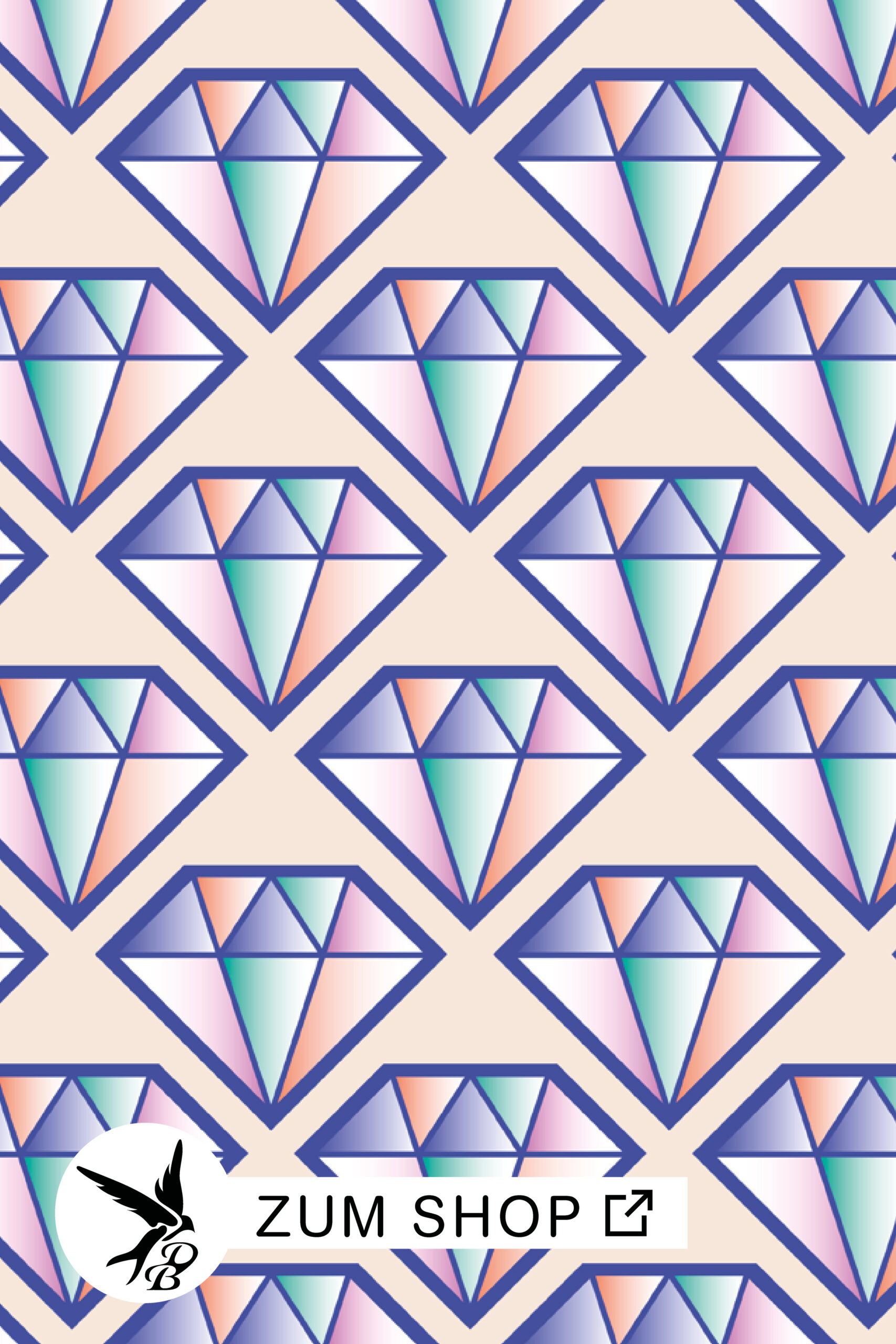 Prism-Glow-Stoffkollektion-Diamant-Creme-Daniela-Bonn Stoffdesign Prism Glow mit Diamanten im Farbverlauf und auf cremefarbenen Grund