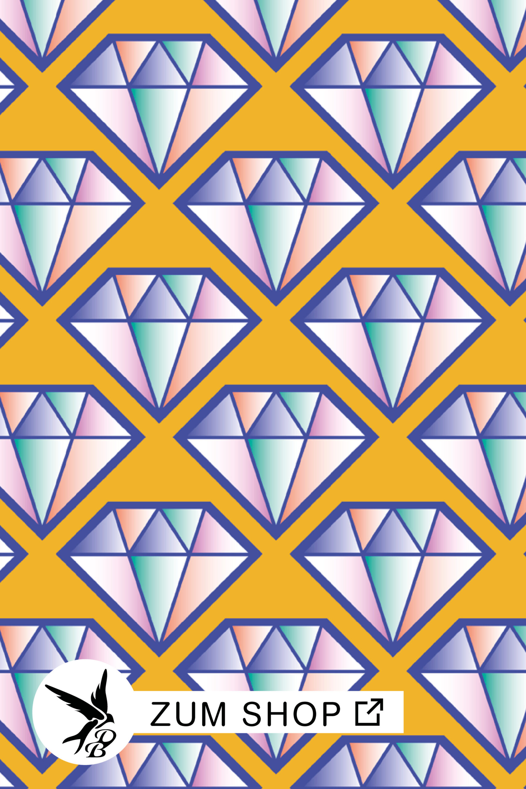 Prism-Glow-Stoffkollektion-Diamant-Orange-Daniela-Bonn Stoffdesign Prism Glow mit Diamanten im Farbverlauf und auf orangenem Grund