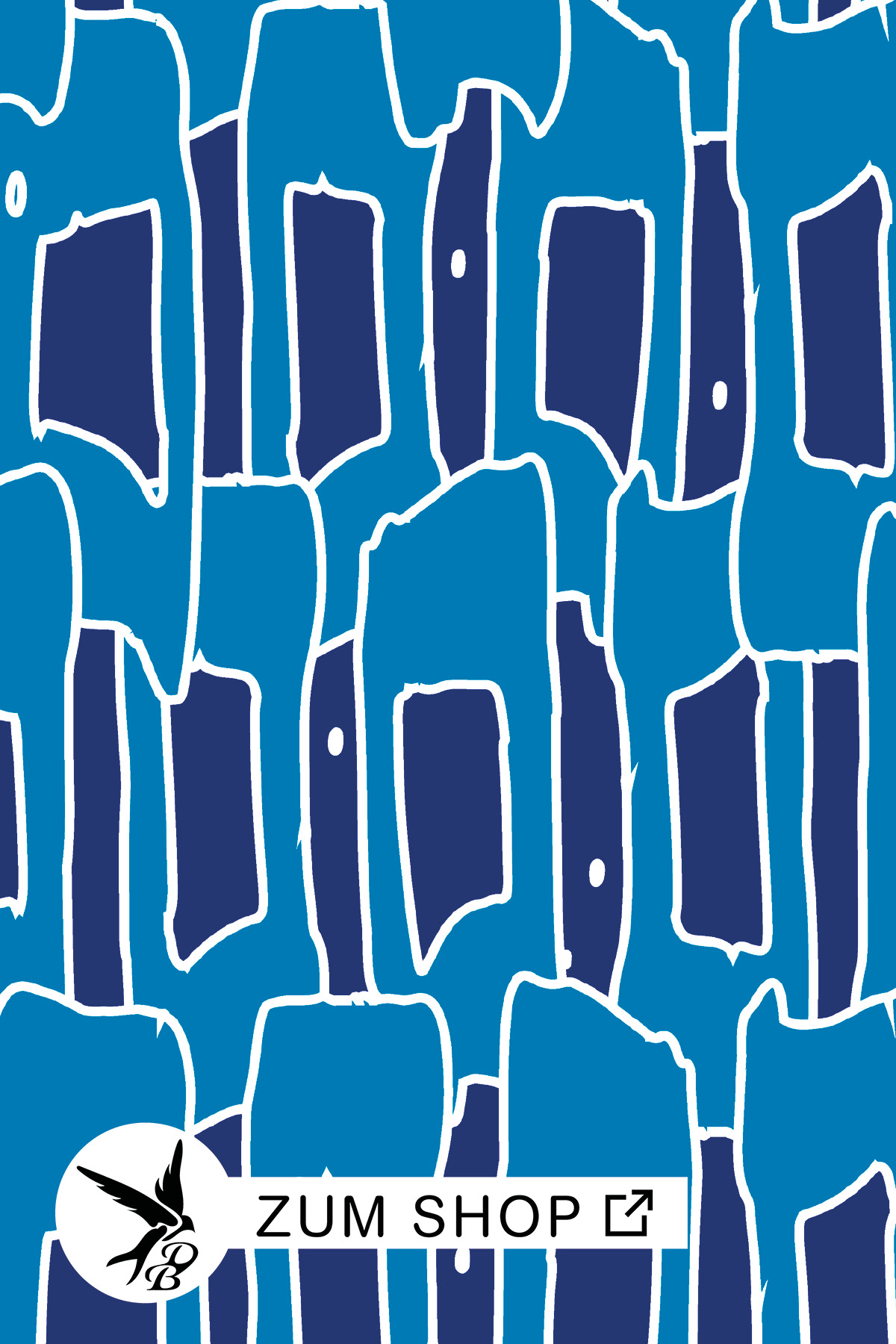 Stoffdesign mit abstrakten Karos in den Farben Blau und Weiss