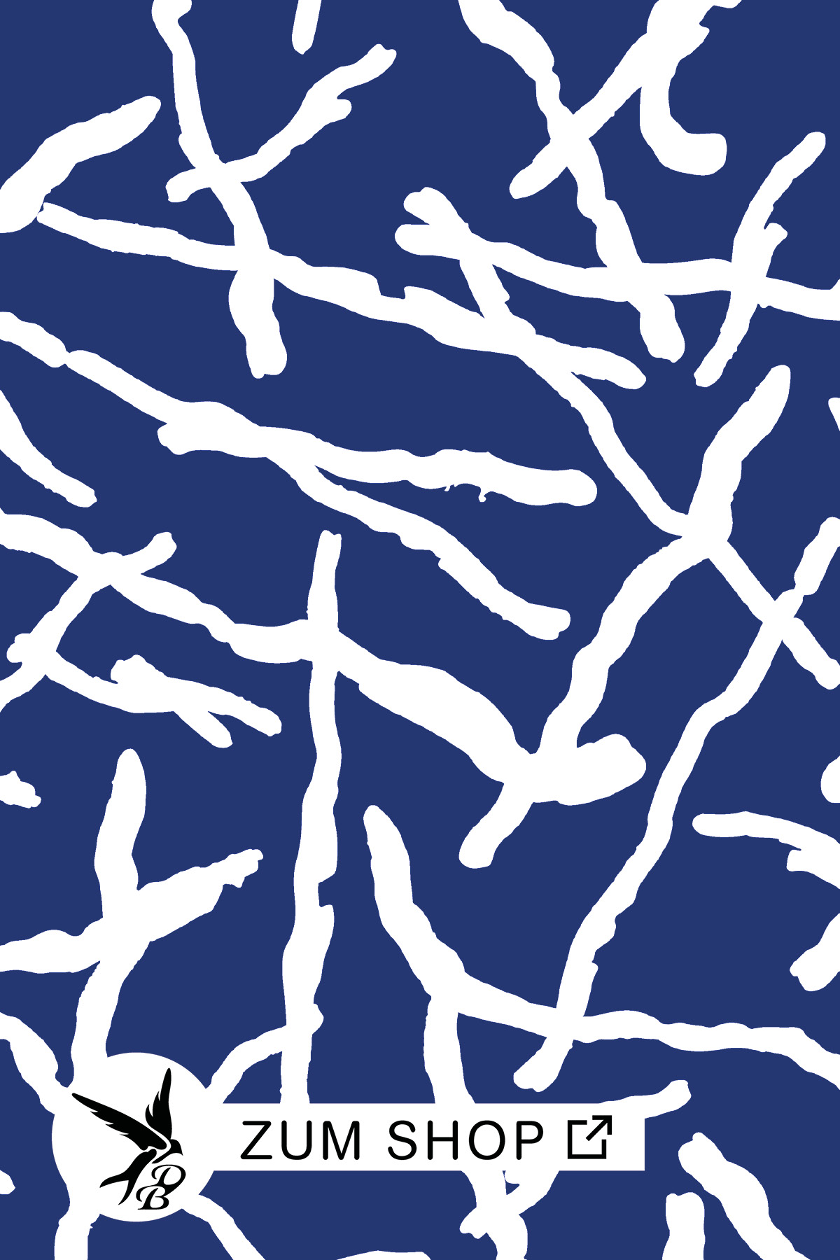 Stoffdesign mit abstrakten Streifen in den Farben Dunkelblau und Weiss