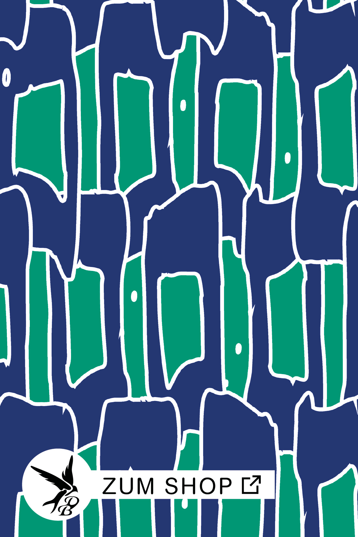 Stoffdesign mit abstrakten Karos in den Farben Grün, Blau und Weiss