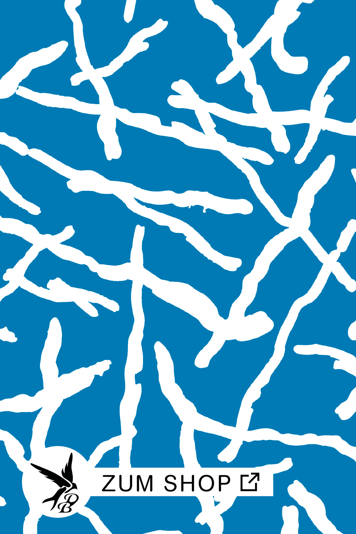 Stoffdesign mit abstrakten Streifen in den Farben Blau und Weiss