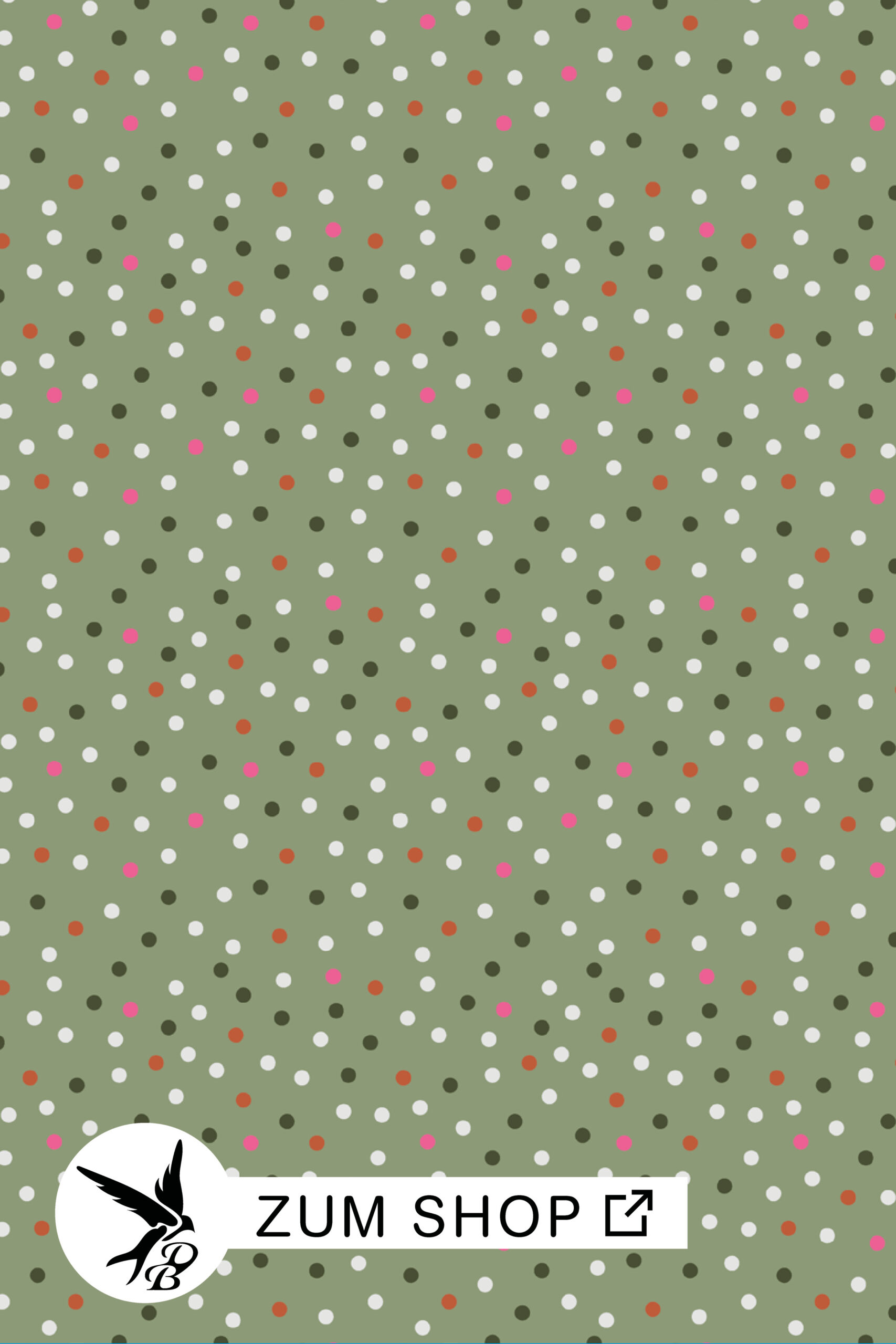 Stoff mit kleinen Punkten ais Design in den Farben Grün, Pink, Rosa und Kupfer/ Braun