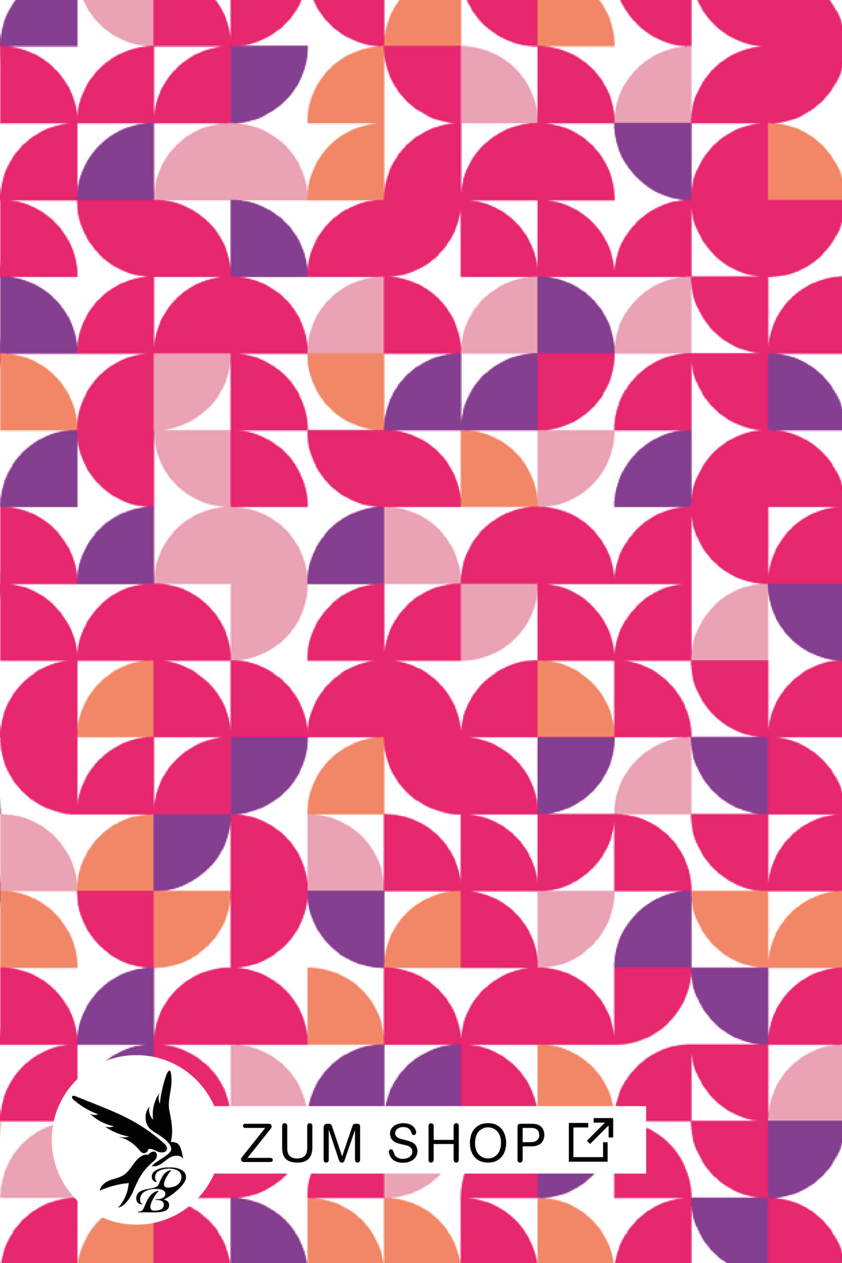 Stoff mit teilweise kleinen angeschnittenen Kreisen in den Farben Rot, Rosa, Lila und Orange